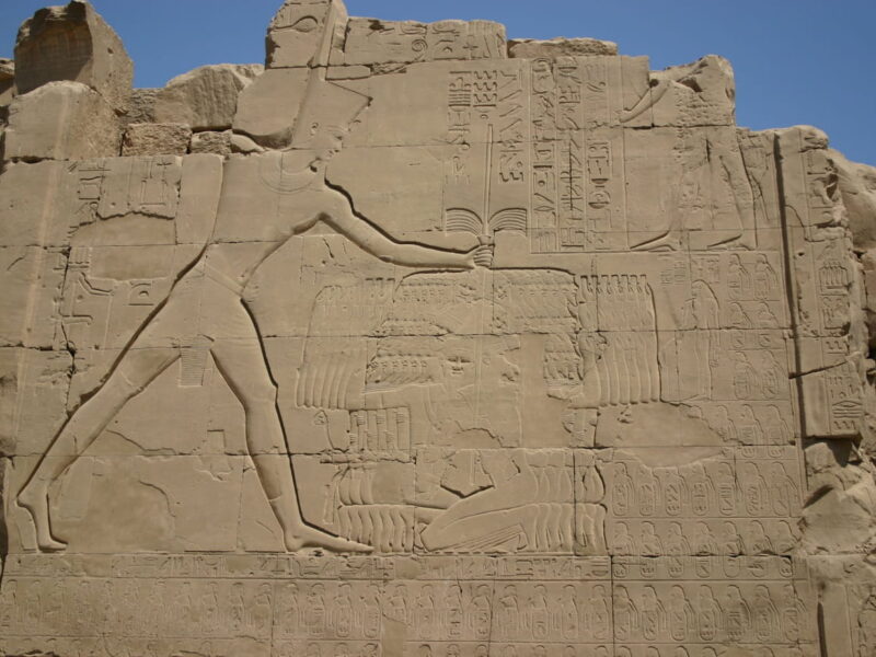 Thutmose III subdues the Canaanites at the battle of Megiddo. Pylon of the temple of Amun at Karnak