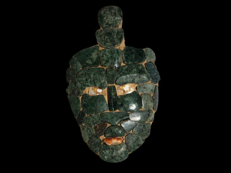 Jade mask discovered inside an ancient Mayan tomb dating from 1,700 years ago in Chochkitam, Guatemala