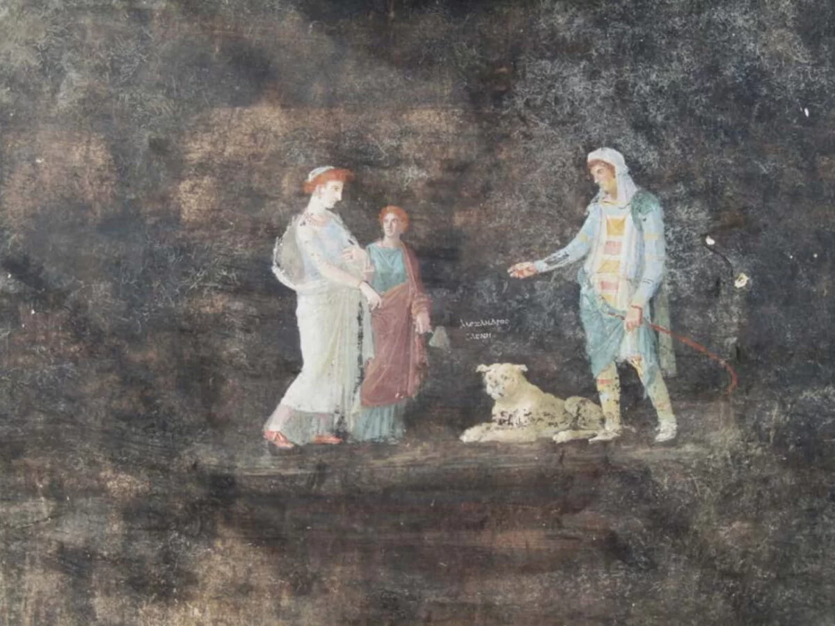 Helen and Paris in one of the frescoes discovered in Pompeii