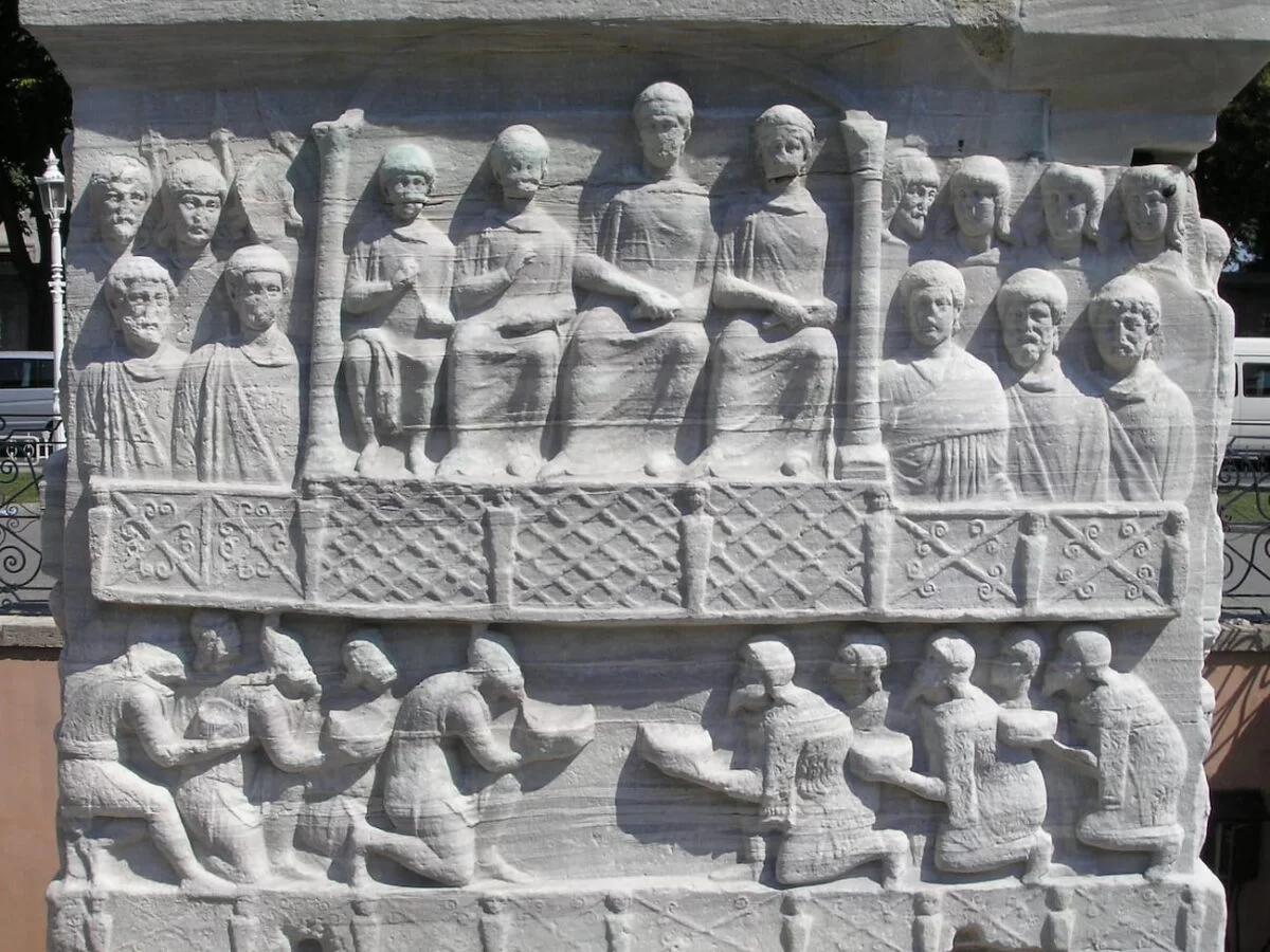 Submission of the barbarians on the obelisk of Theodosius in the hippodrome of Constantinople, today's Istanbul