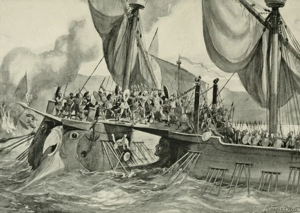 Roman naval battle in an illustration from 1900