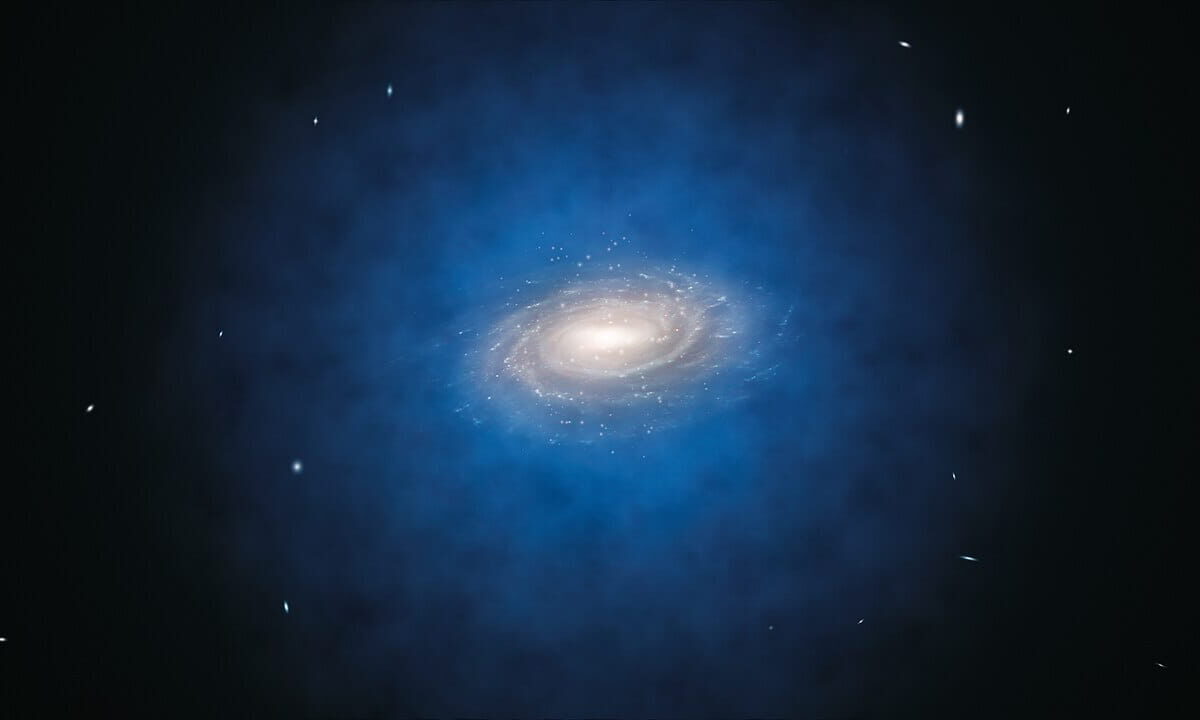 Artist's impression of the predicted distribution of dark matter around the Milky Way galaxy.