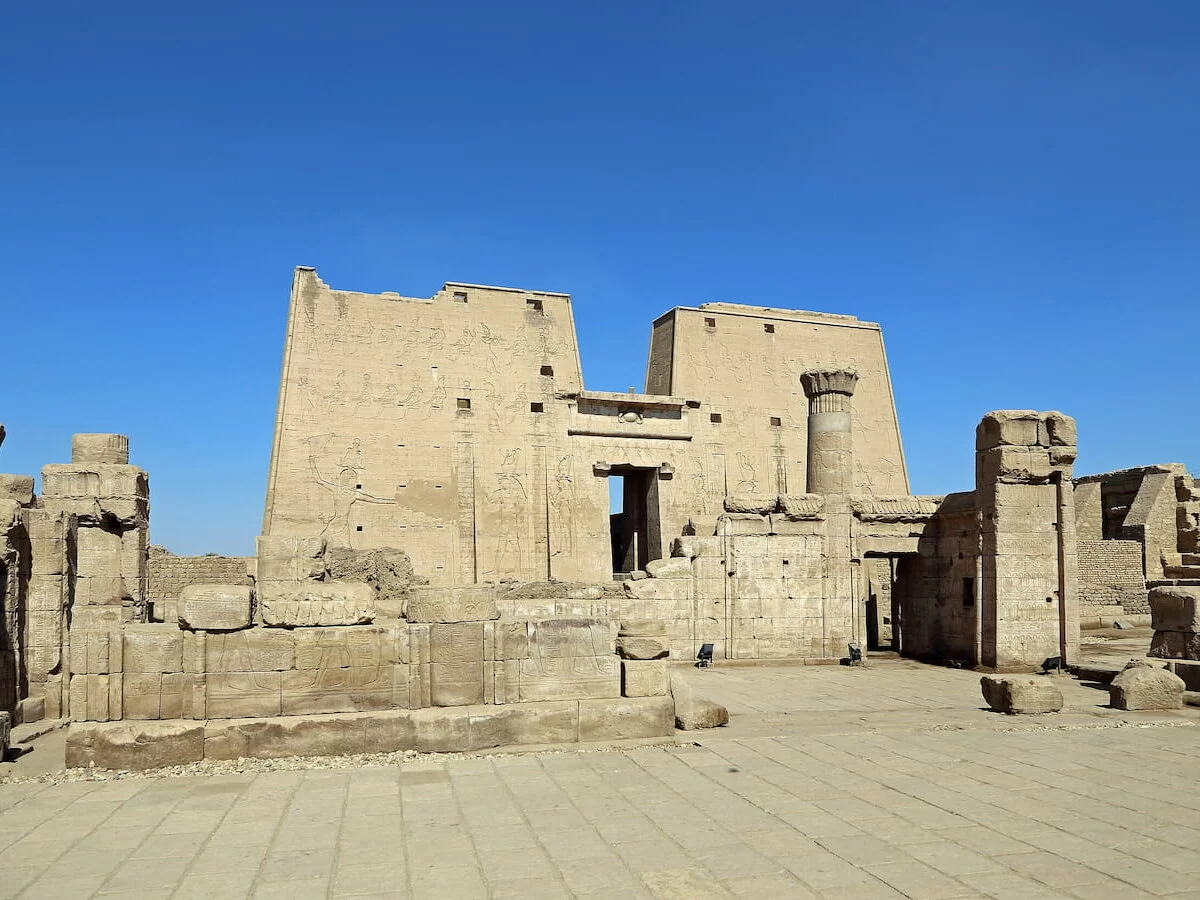 The pylons and the entrance to the temple complex of Edfu