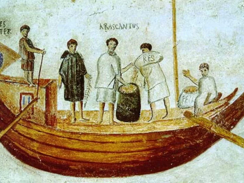 A merchant ship in a fresco of Ostia Antica