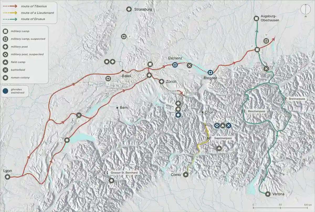 roman conquest alps two routes drusus tiberius