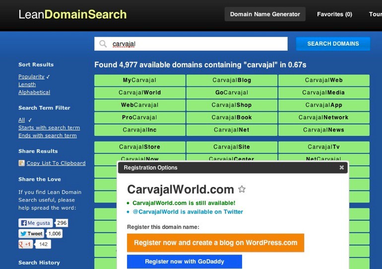 Prueba Lean Domain Search, el buscador de dominios de Automattic