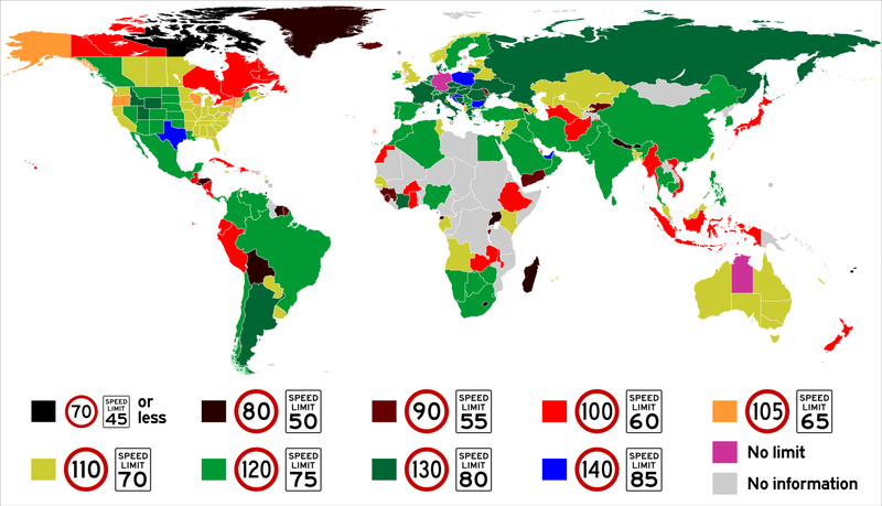 El fascinante mapa de los límites de velocidad mundiales 1