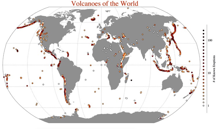 Un mapa con todos los volcanes del mundo 