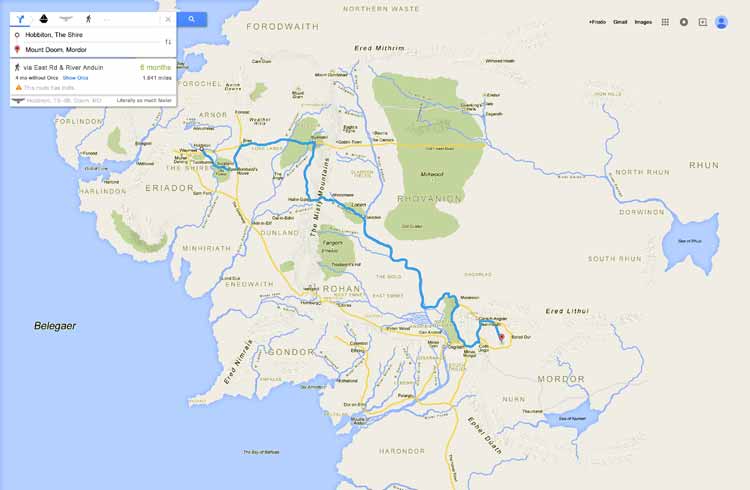 La Tierra Media en Google Maps: el mapa que Frodo y Sam utilizarían