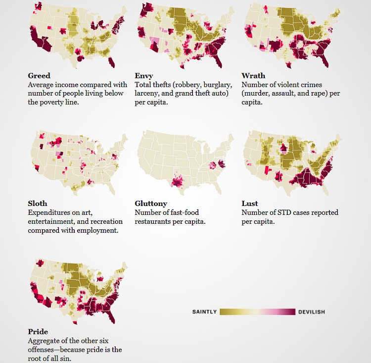 Mapa siete pecados capitales EEUU