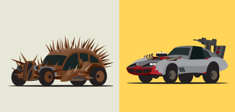 Estramboticos vehiculos Mad Max vistos ilustrador Scott Park