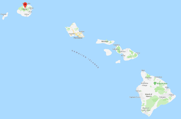 The Hawaiian Archipelago with the location of Kauai