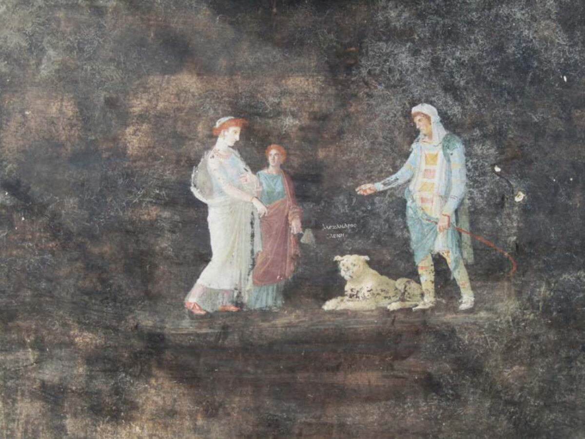 Helena y Paris en uno de los frescos descubiertos en Pompeya