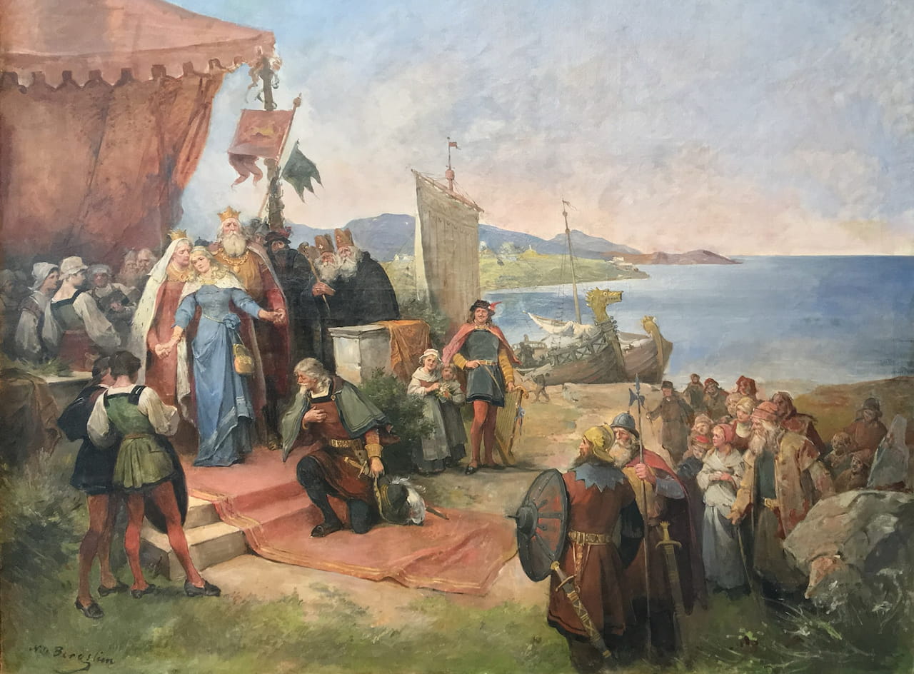 Partida de Cristina hacia España, obra de Nils Bergslien
