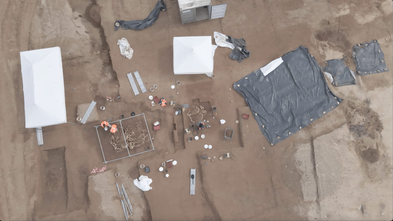 Aerial view of the discovered horse burial sites