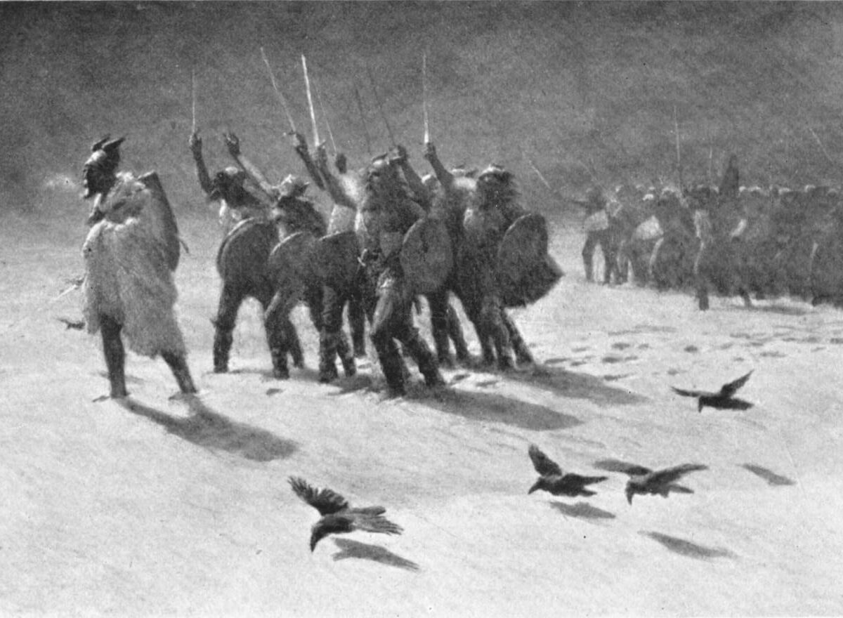 Una incursión vikinga, cuadro de John Charles Dollman (1909)