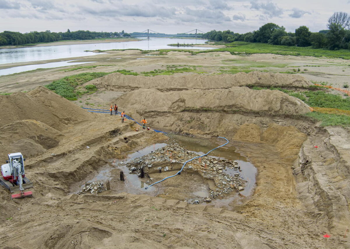 Vista aérea de la excavación de la isla Coton, donde se encontró la estructura romana