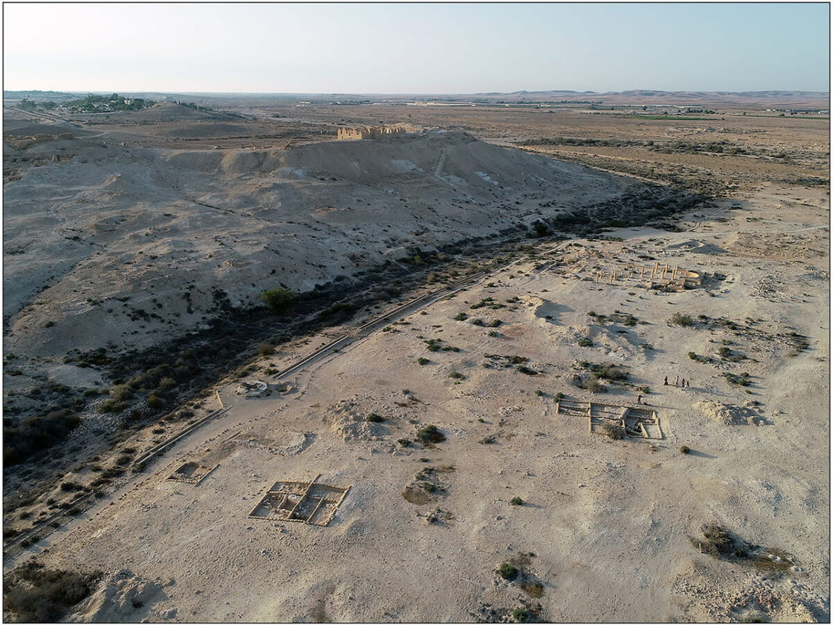 Vista aérea de la antigua Nessana mostrando las zonas de excavación