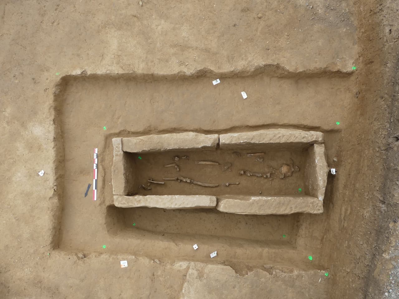 View of a burial contained in an early medieval coffin tomb (600-700 AD), Pfulgriesheim