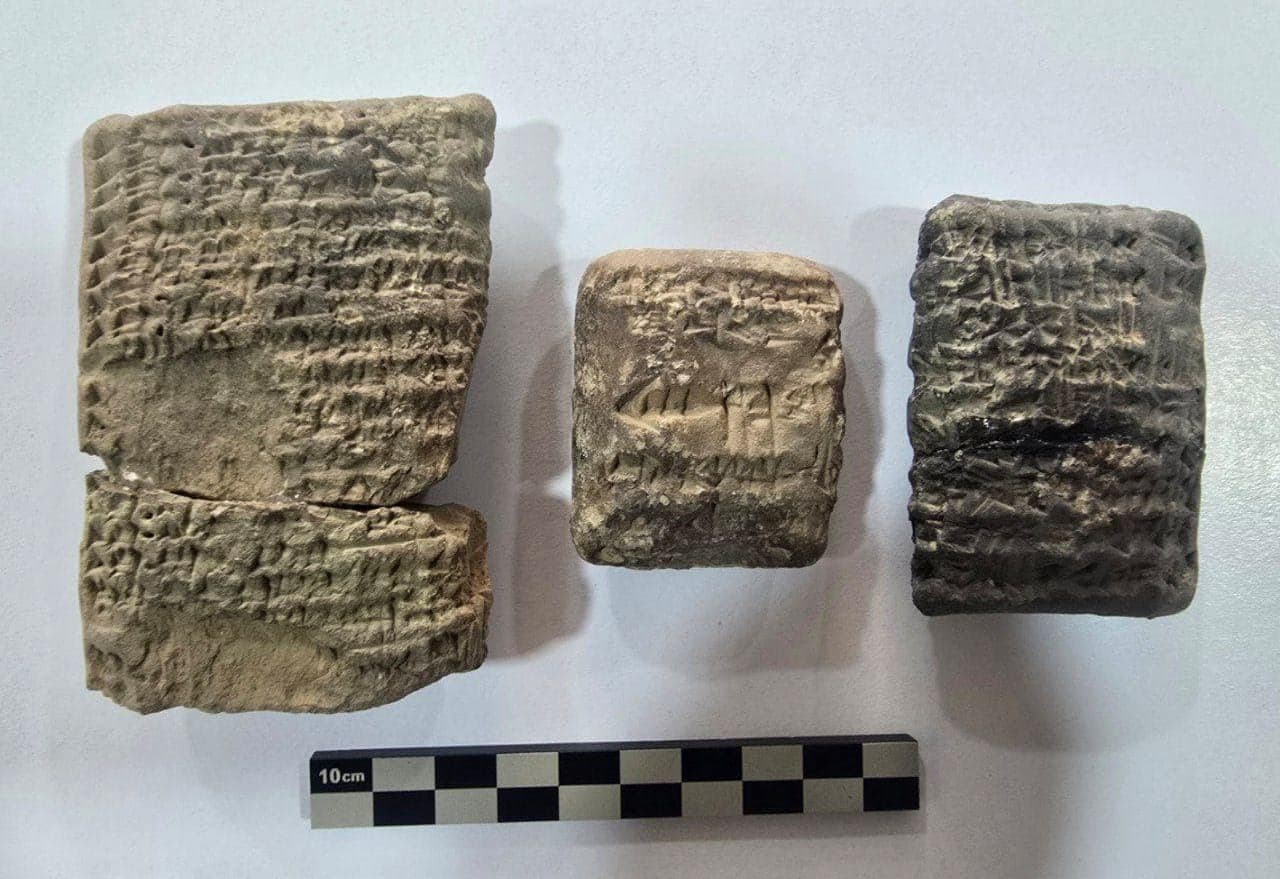 Among the findings in Babylon there are tablets with cuneiform writing