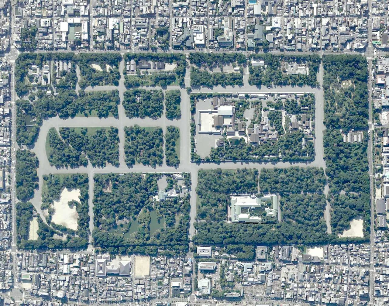 Aerial view of the Kyōto Gosho, the Imperial Palace of Kyoto.