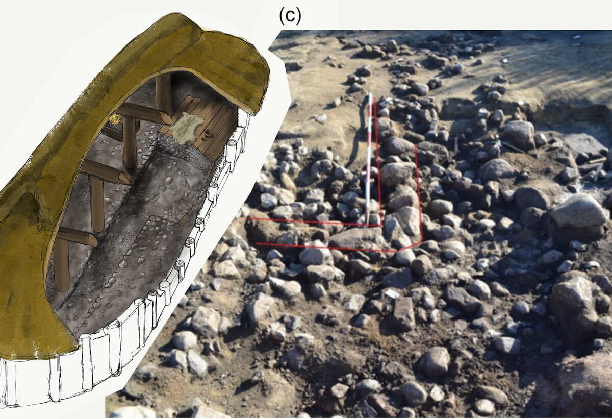 Foto de detalle del sótano y reconstrucción de como habría sido la casa