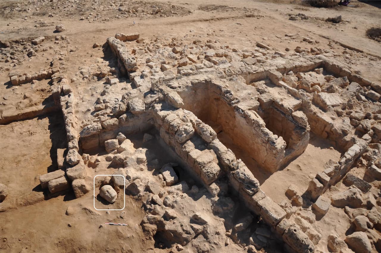 Una enorme cabeza de mármol de una estatua monumental de época ptolemaica, encontrada en una casa medieval de Taposiris Magna