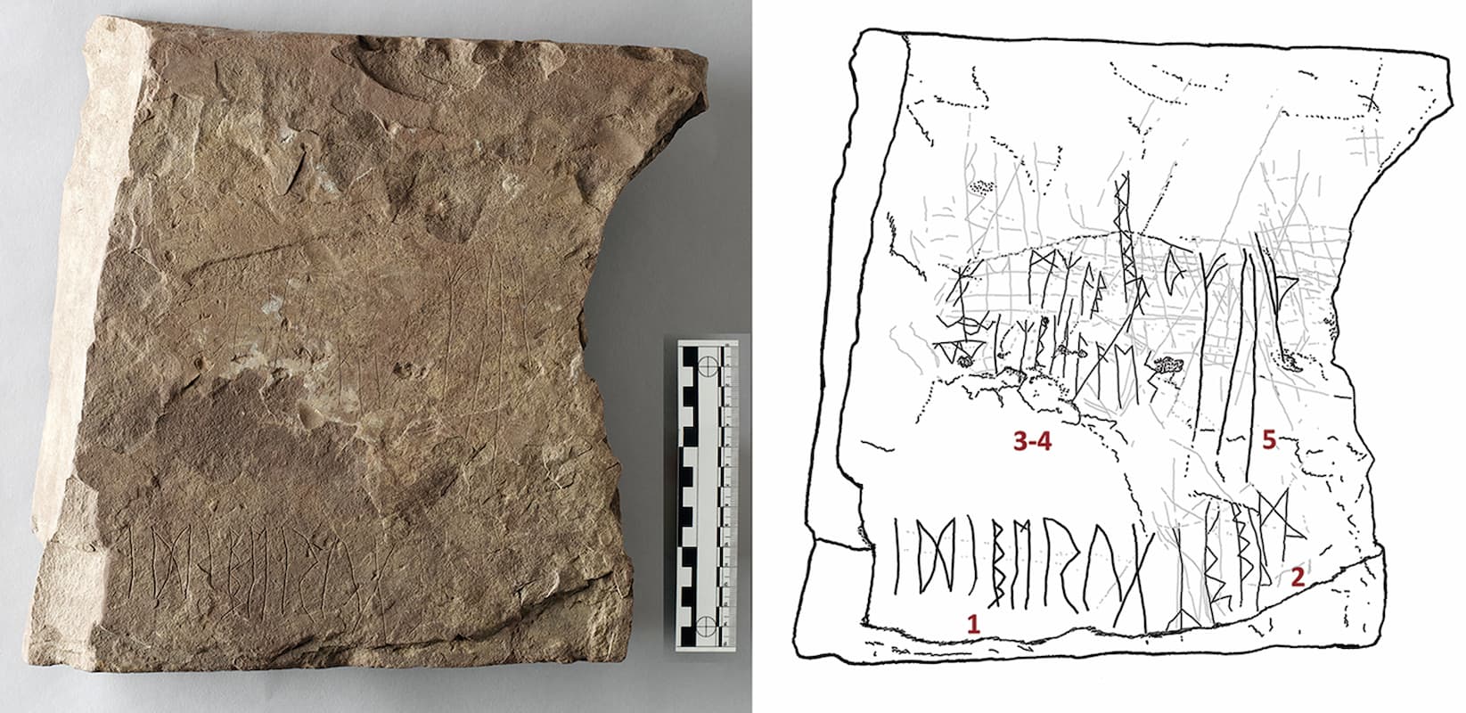 Fragmentos de la piedra rúnica más antigua del mundo, creada entre los siglos I y III d.C., descubiertos repartidos entre varias tumbas en Noruega